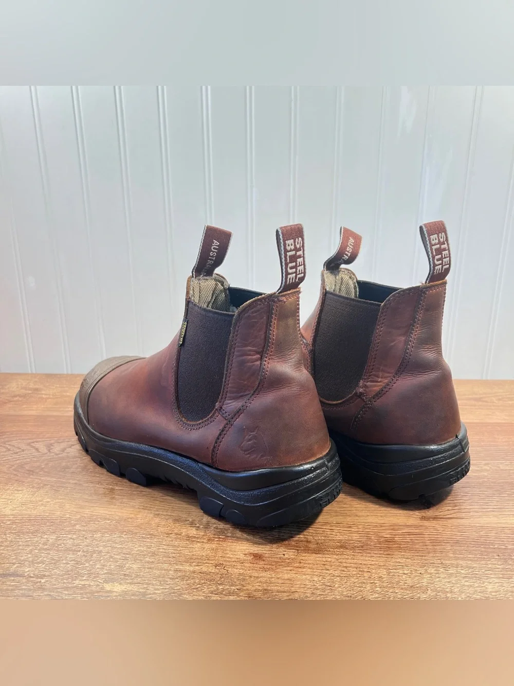 Steel Blue Men’s Brown Pull-On Work Chelsea Boots Steel Toe Safety Shoe Size 10